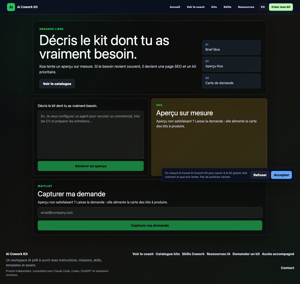 Demander un kit avant